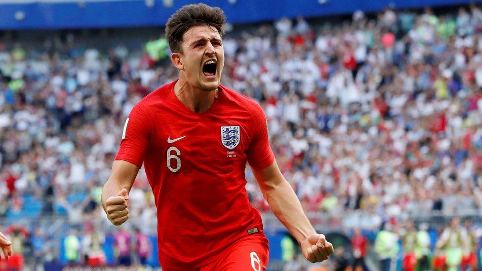 Harry Maguire celebrates after winning goal