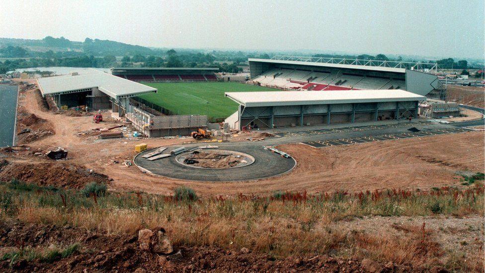 Sixfields Stadium pictured while it was being constructed