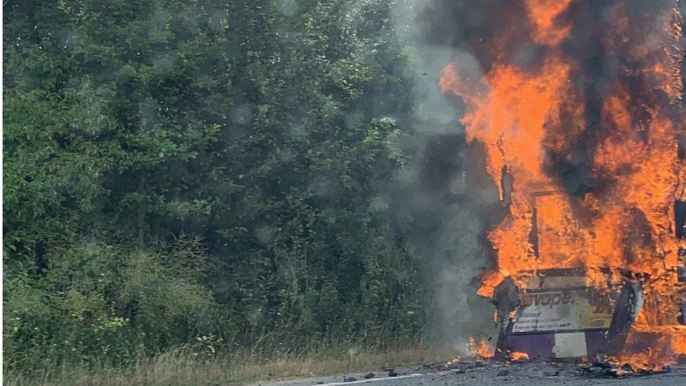 Bus fire on A12