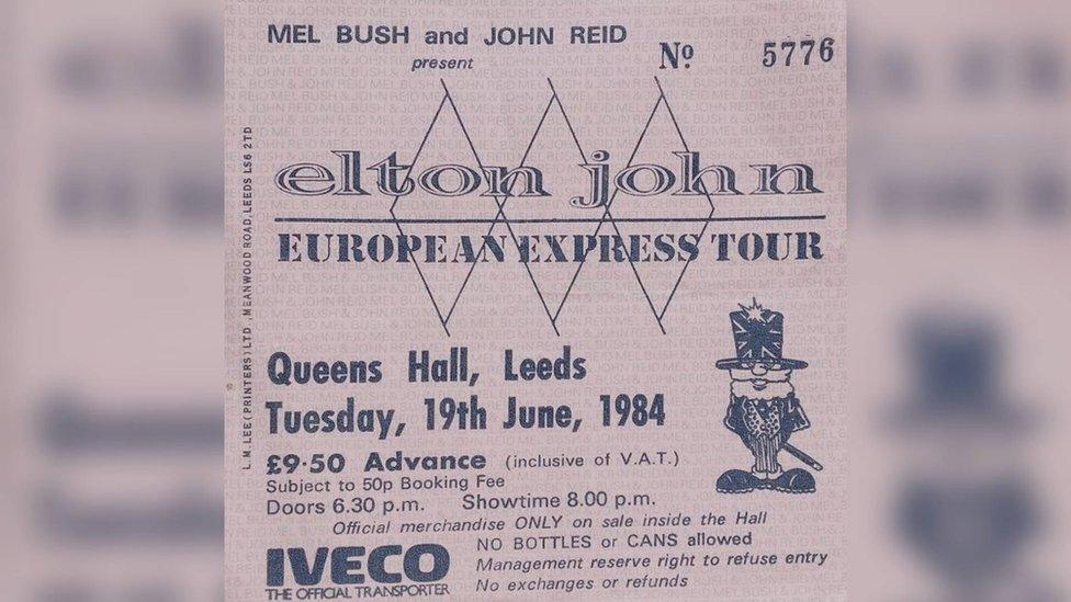 Ticket for Elton playing in Leeds in 1984