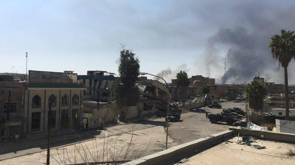 A destroyed government building in west Mosul