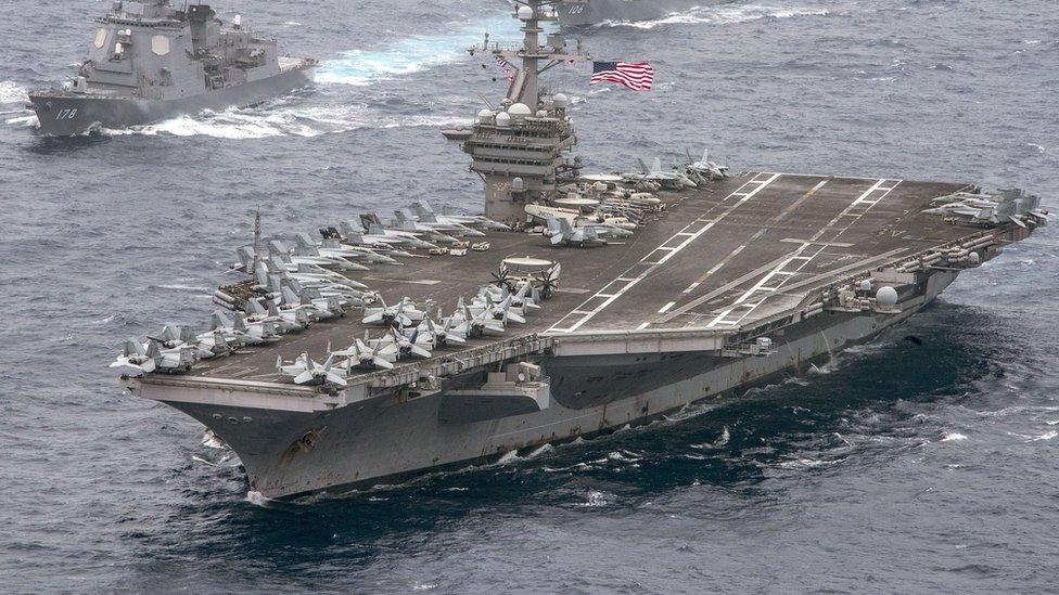 US aircraft carrier USS Carl Vinson in the Philippine Sea with the Japan Maritime Self-Defence Force on April 26, 2017