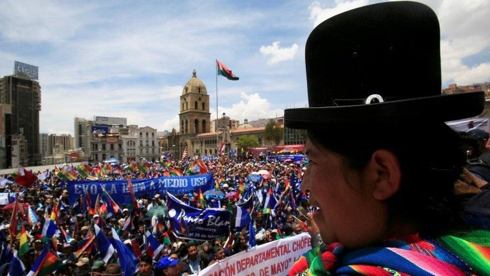 An Aymara woman, supporter of Bolivia's President Evo Morales, attends a meeting on a bid to declare President Evo Morales" indefinite re-election, in La Paz, Bolivia, November 7, 2017.