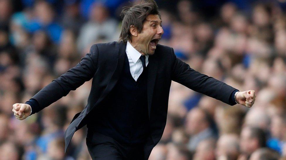 Antonio Conte celebrates a Chelsea goal