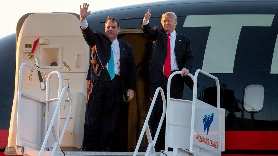 Chris Christie and Donald Trump arriving at a rally in Tennessee