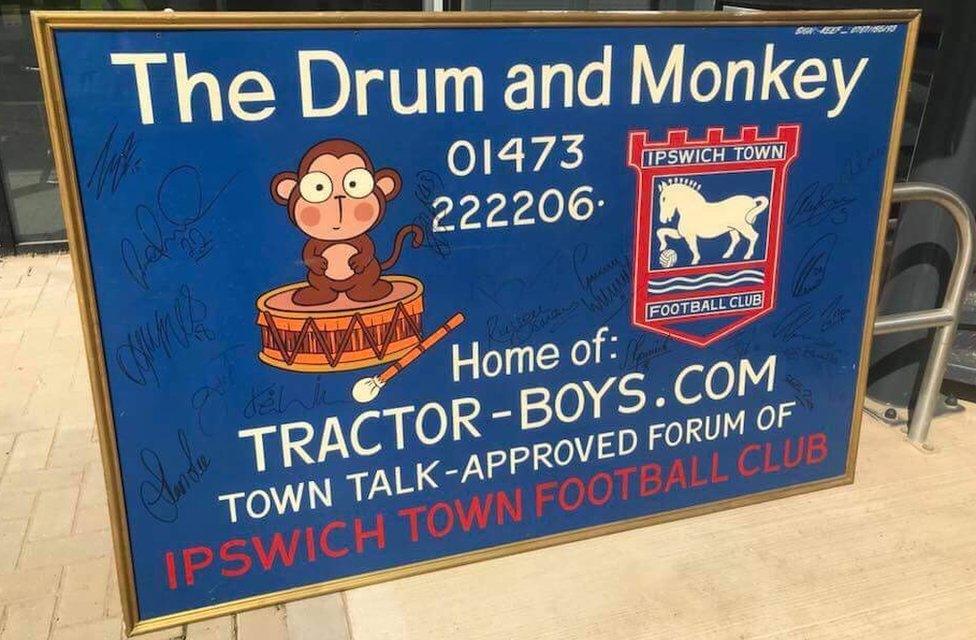 Drum and Monkey Ipswich Town sign