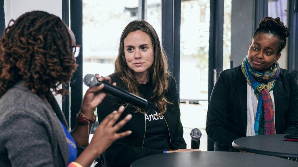 Christina Sass (left) with Andela employees