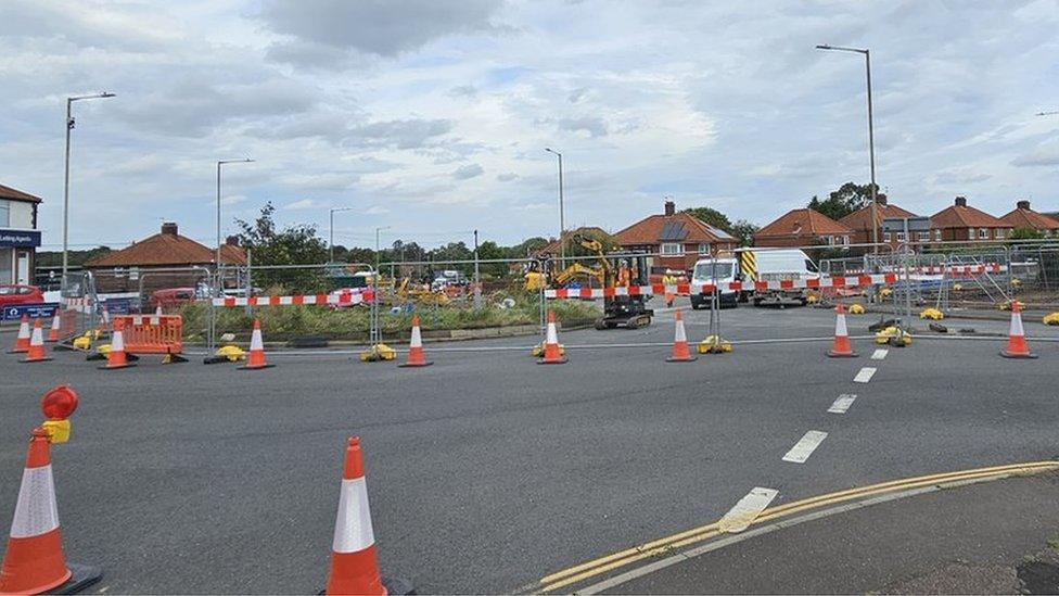 Roadworks on the Heartsease roundabout in Norwich