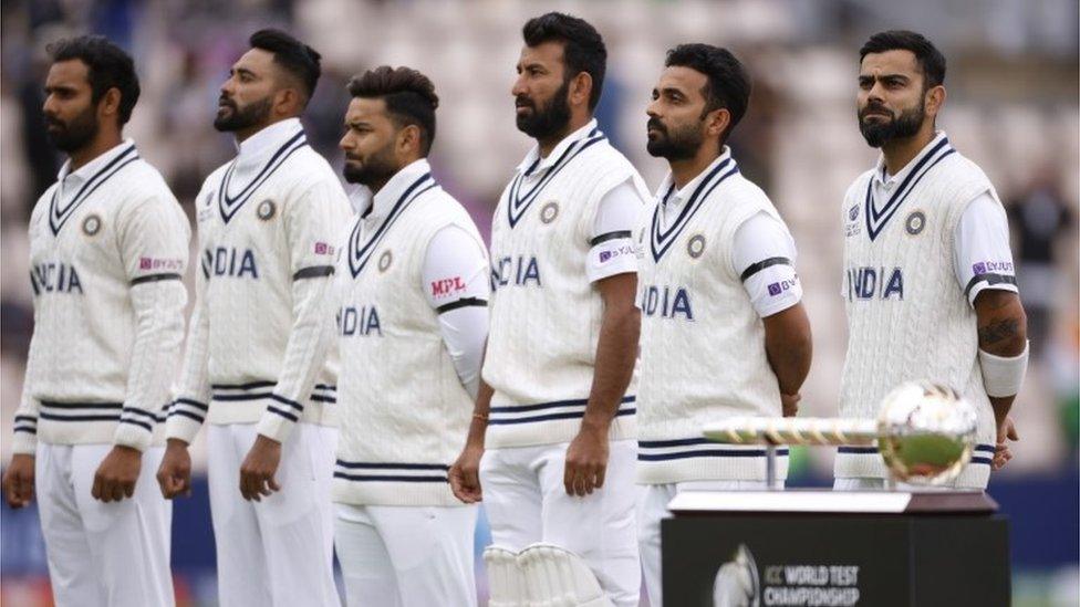 Cricket - ICC World Test Championship Final - India v New Zealand - Rose Bowl, Southampton, Britain - June 19, 2021 India"s Virat Kohli and teammates lineup before play