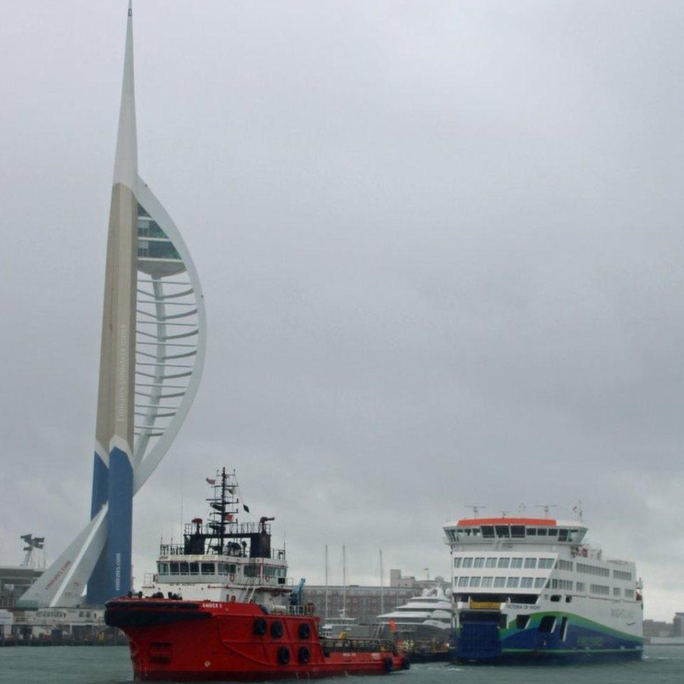 The new vessel in the water near the Emirates Spinnaker Tower