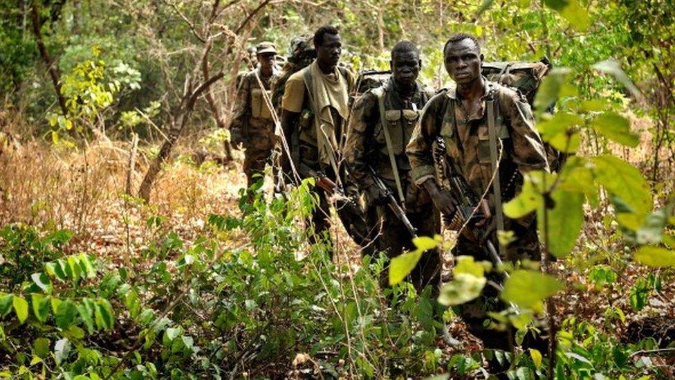 Ugandan soldiers patrol on April 18, 2012 through the central African jungle during an operation to fish out notorious Lord's Resistance Army (LRA) leader Joseph Kony