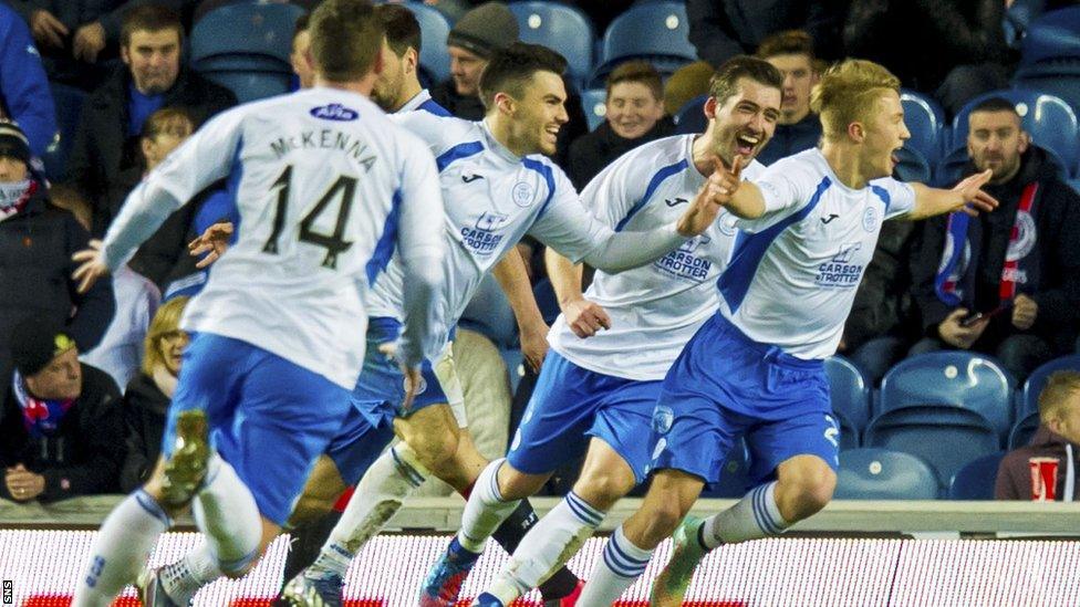 Queen of the South celebrate their equaliser against Rangers