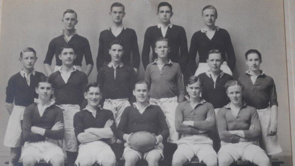 Hawick High School XV in 1937 with Bill McLaren, second from right on back row.