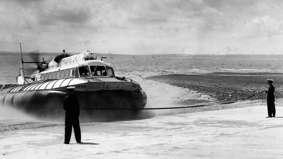 The Hovertravel express hovercraft service returning after its first trip in 1965.