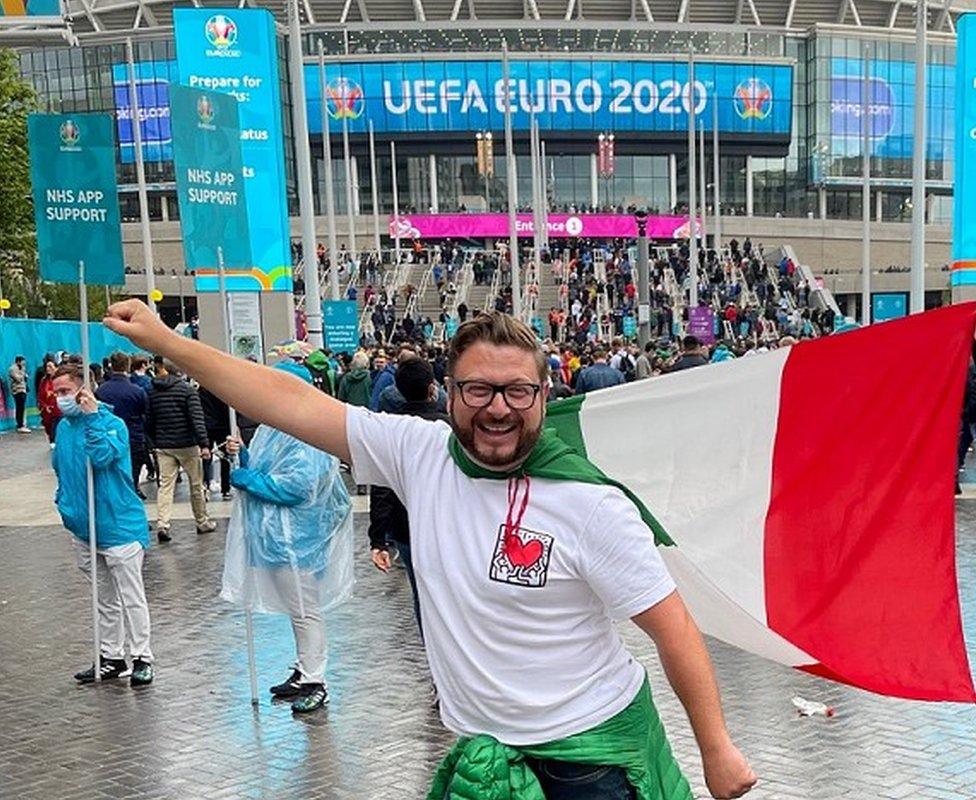 Sergio with the Italian flag outside Wembley