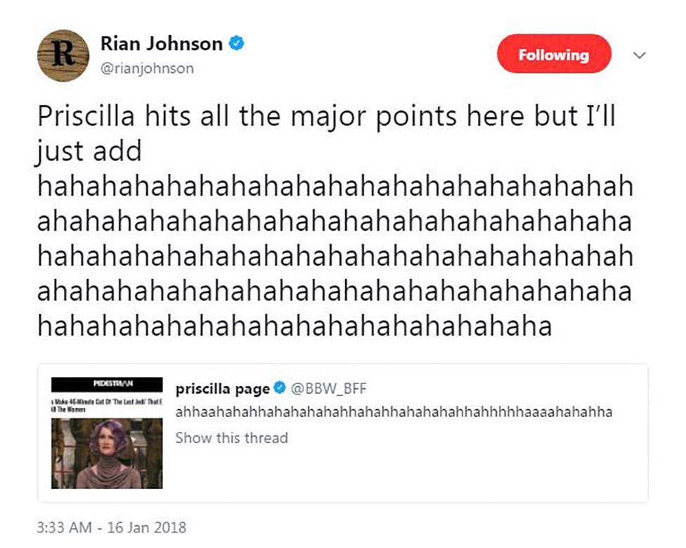 Rian Johnson tweet