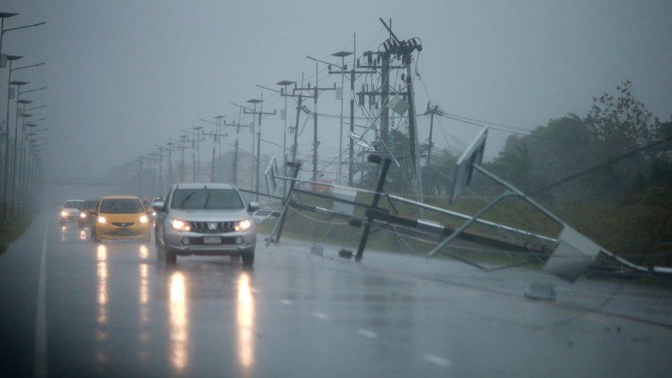 Power lines on road with cars