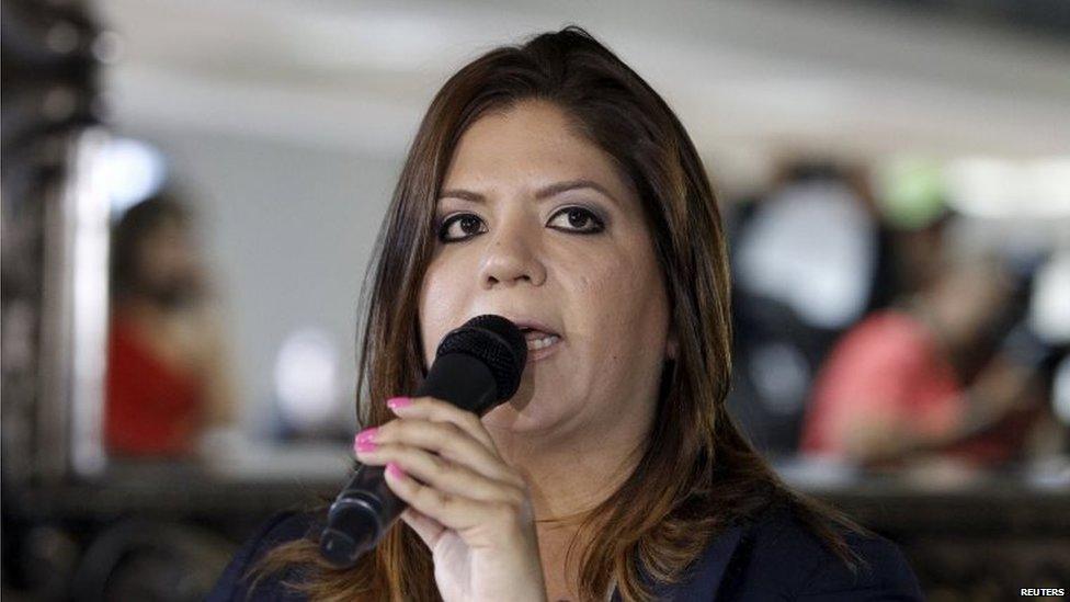 National Congress Vice-President Lena Gutierrez speaks during a news conference in Tegucigalpa on 18 June, 2015.