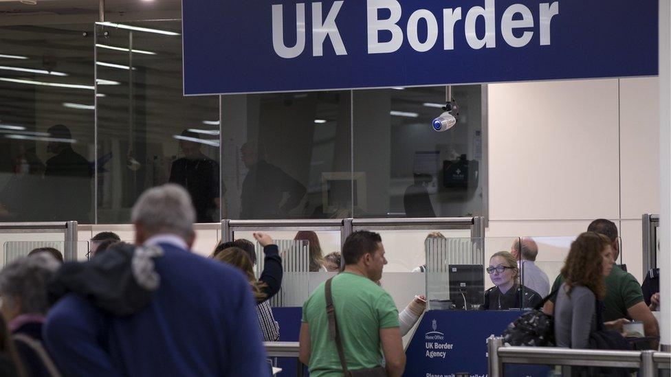 Passport control at Gatwick Airport