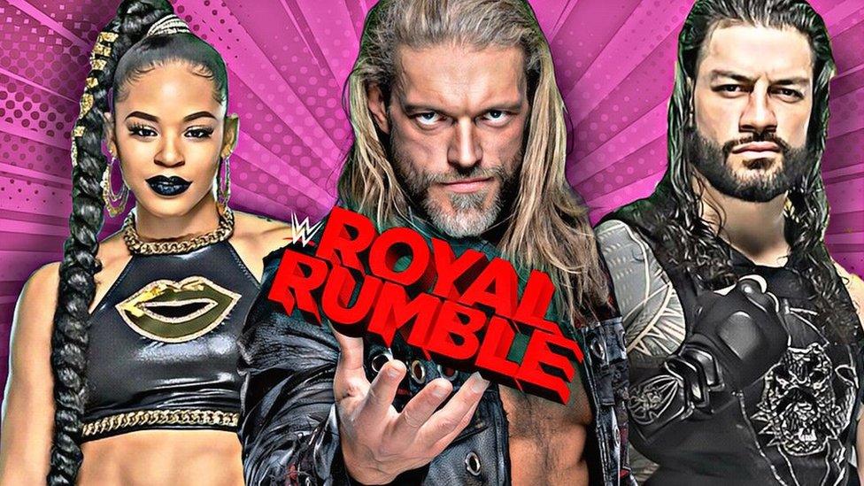 Bianca Belair, Edge, Roman Reigns.