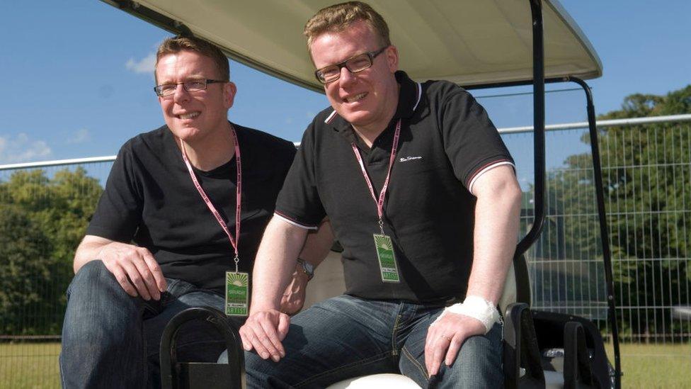 The Proclaimers on a golf cart at Cornbury in 2007