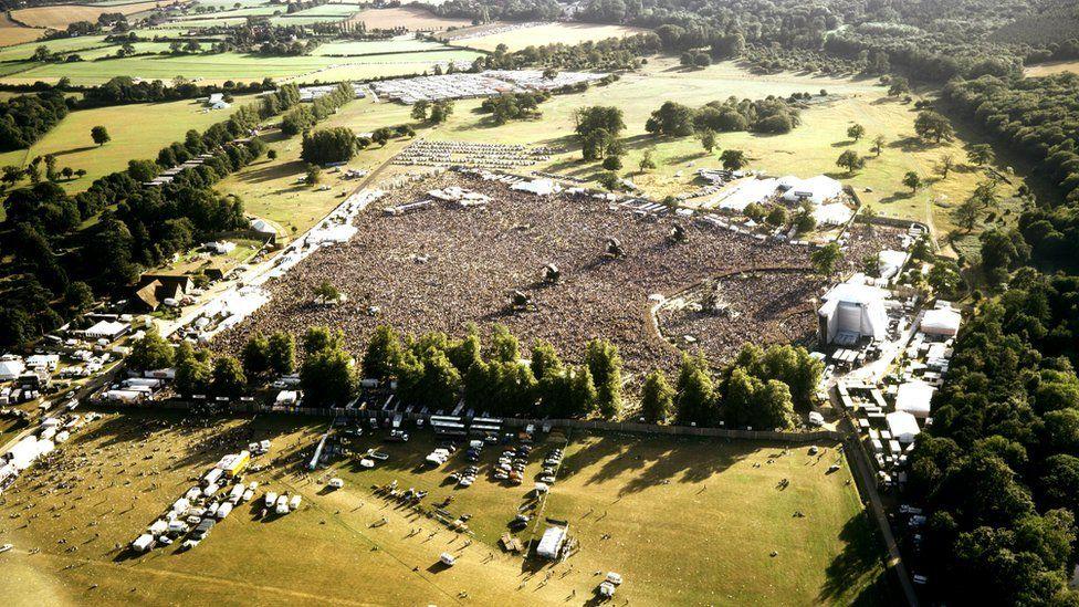 Aerial view of the crowd at Knebworth