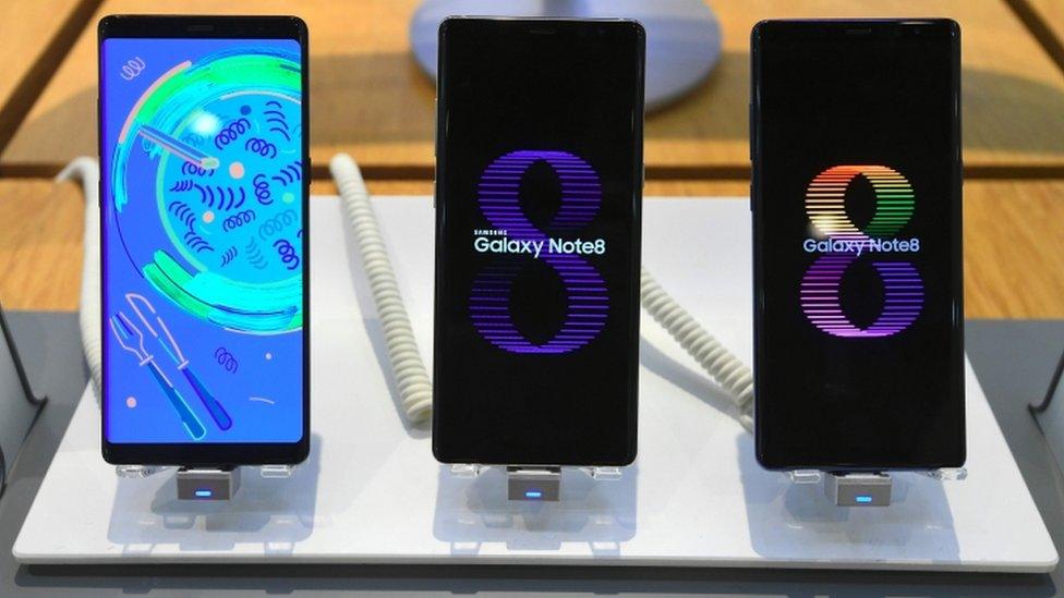 Samsung Galaxy Note 8s on display at company show room