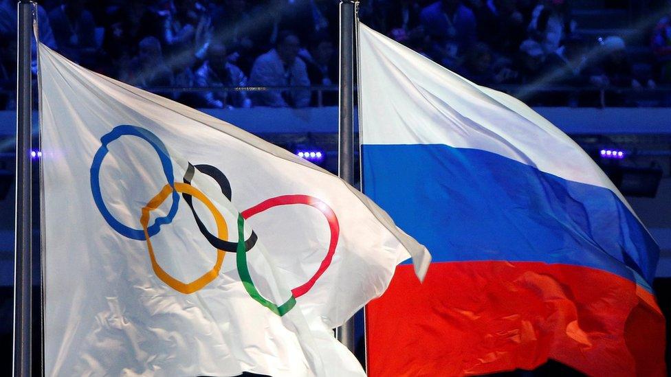 Russian and Olympic flags