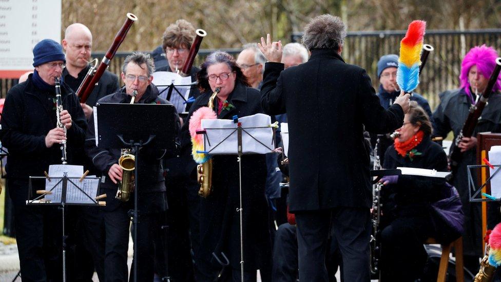 Band outside Liverpool Cathedral