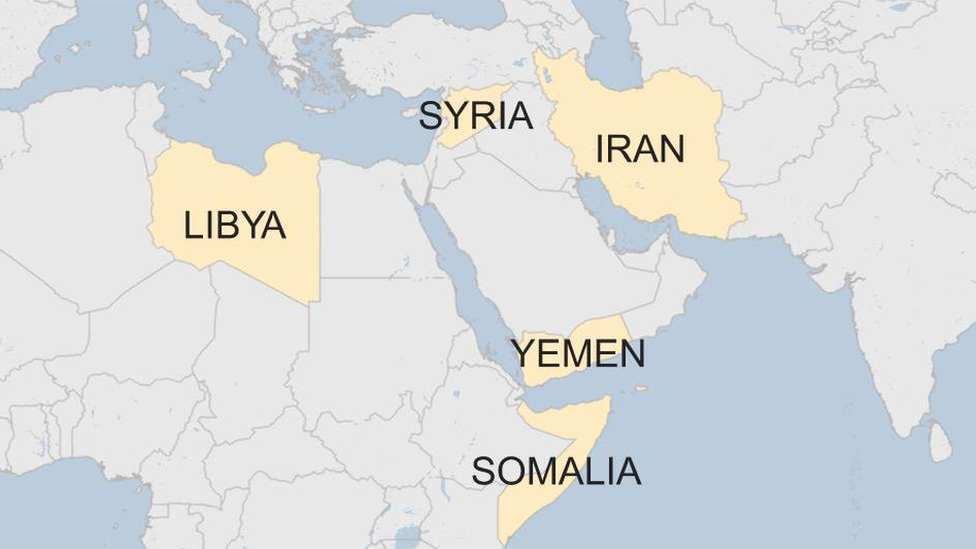 Map showing countries affected