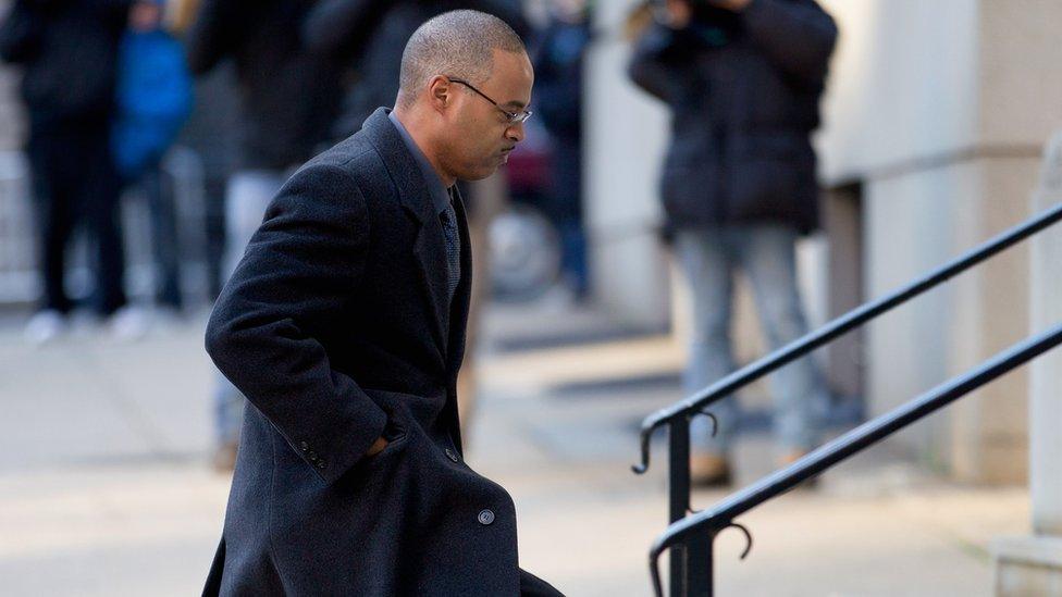 Baltimore Police officer Caesar Goodson arrives at the Mitchell Courthouse-West for jury selection in his trial January 11, 2016 in Baltimore, Maryland.