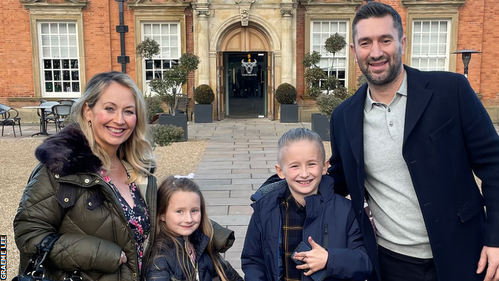 Hartlepool United manager Graeme Lee and his wife Gemma with their two children Grayson, nine, (second right) and six-year-old Hadley