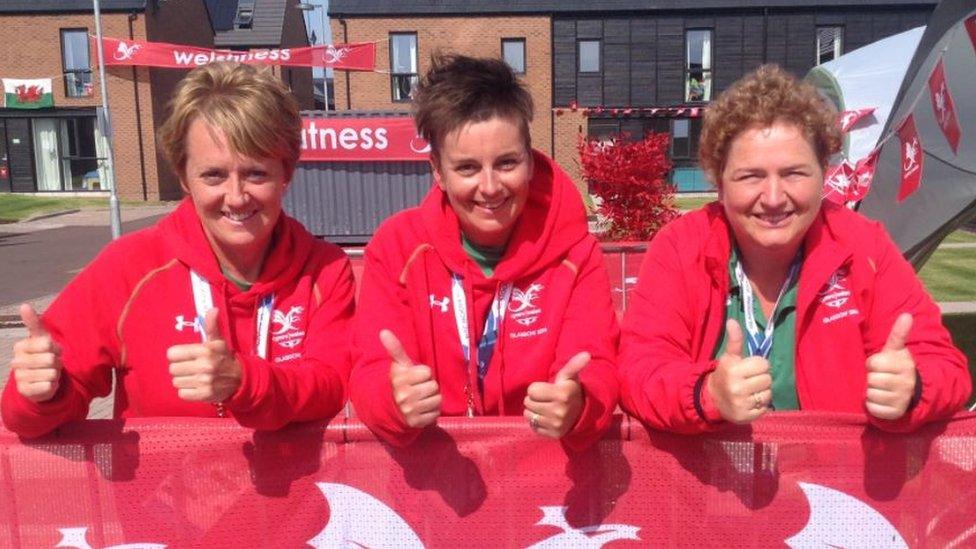 (L-R) Berriew bowlers Kathy Pierce, Caroline Taylor and Hazel Wilson