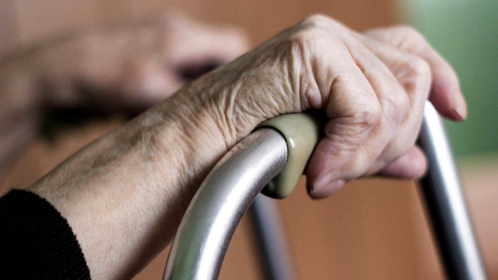 Elderly person holding a walking frame