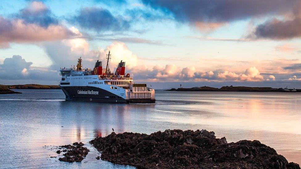 CalMac Ferry leaving a harbour