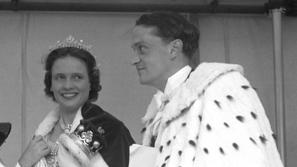 The Marchioness and Marquess of Anglesey at 1952 coronation of the Queen