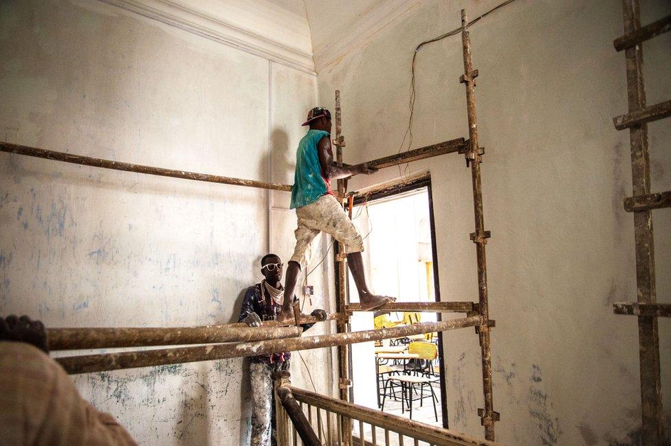 Inside a damaged building