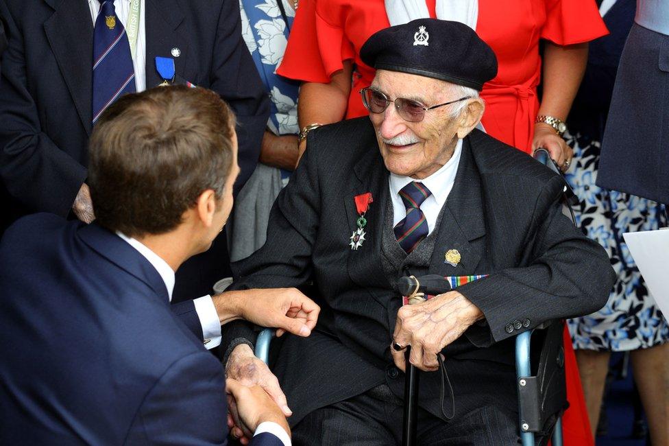 Veteran John Jenkins with French President Emmanuel Macron