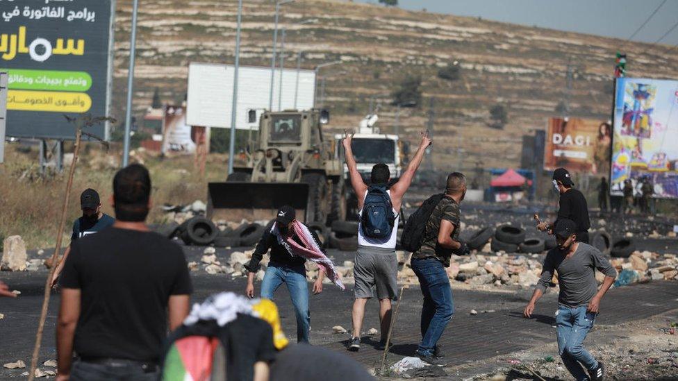 Image shows protests in the West Bank on Friday