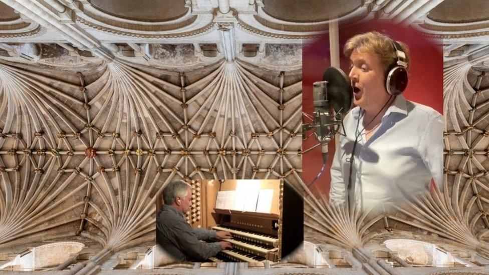 Aled Jones (right) and Norwich Cathedral"s organist David Dunnett as they joined choristers from across the UK to record a lockdown version of the song Sing Forever to raise funds for struggling choirs while singing is banned in cathedrals.