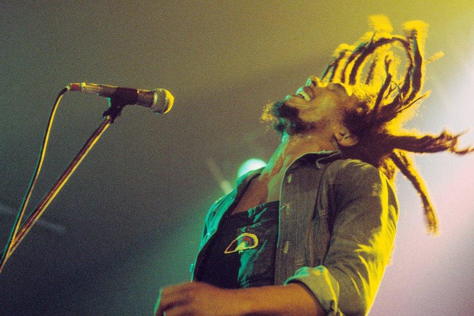 Bob Marley performs on stage in the Netherlands