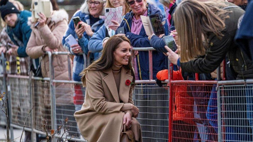 The Princess of Wales with members of the public as she arrives for a visit to The Street, in Scarborough