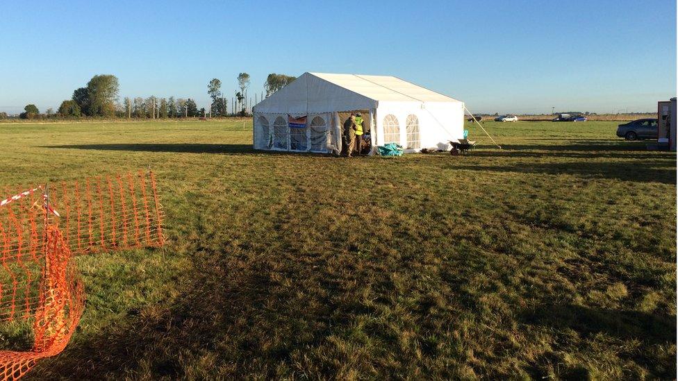 The tent where artefacts are taken