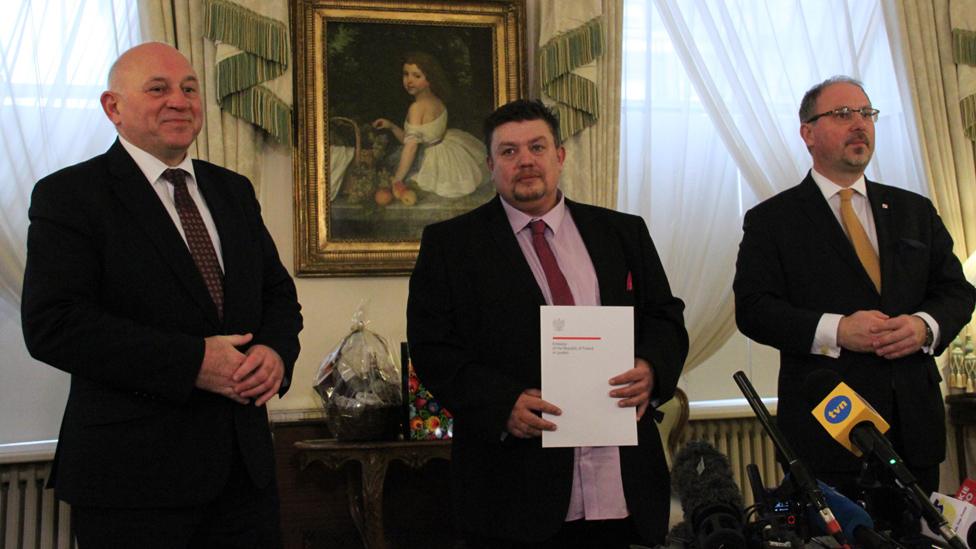 Dave Duncan being honoured at the Polish Embassy