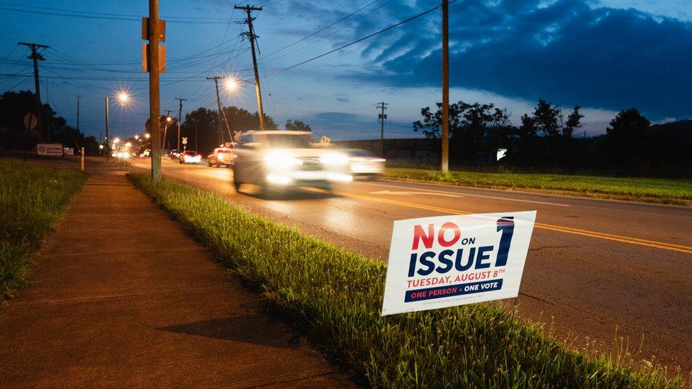 A sign in Ohio against Issue 1