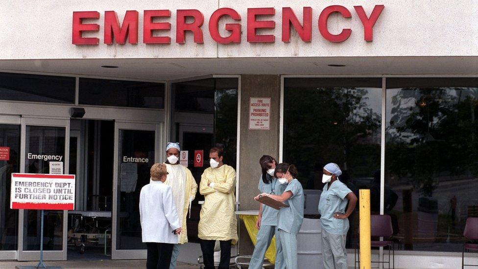 Hospital staff outside of Canadian hospital