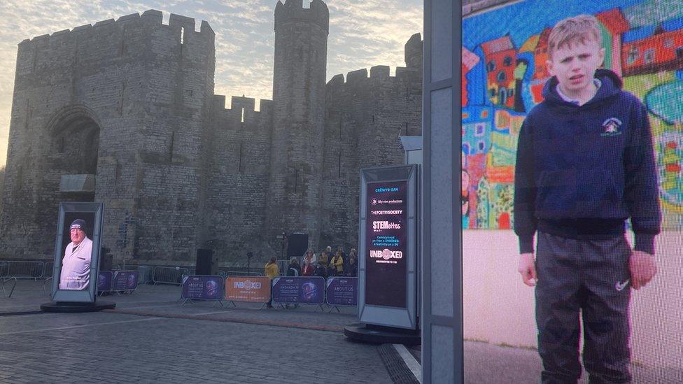 Videos children's poems have been shown in Caernarfon centre