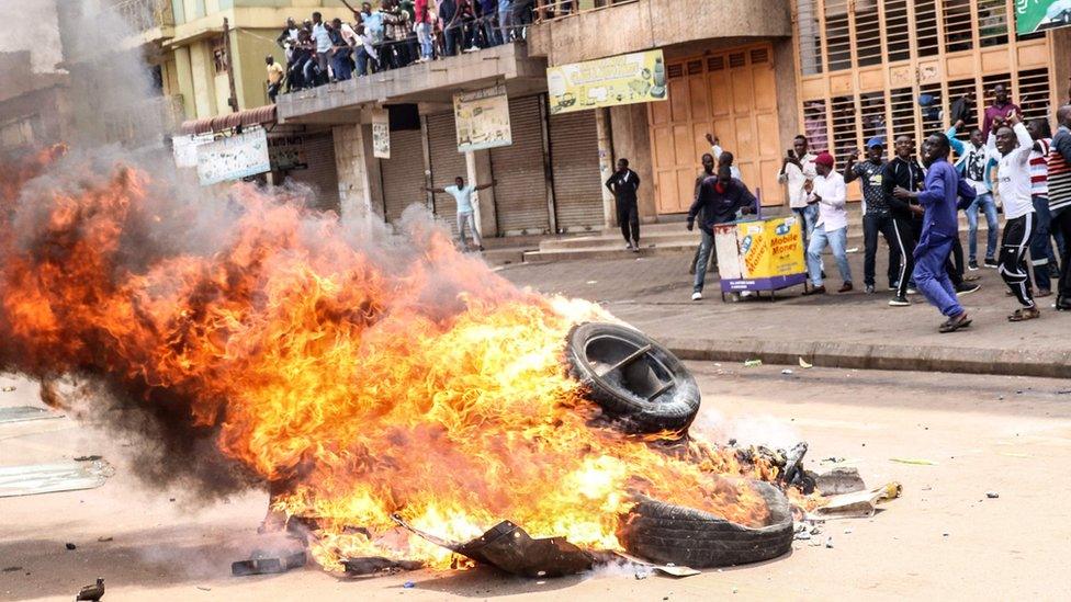 Tyres burning during a protest