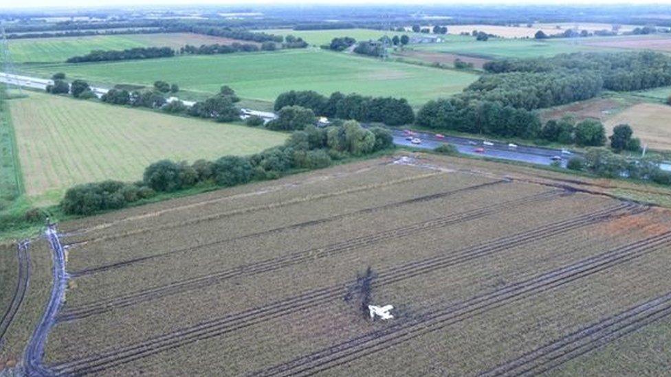 Crashed plane in potato field near M62