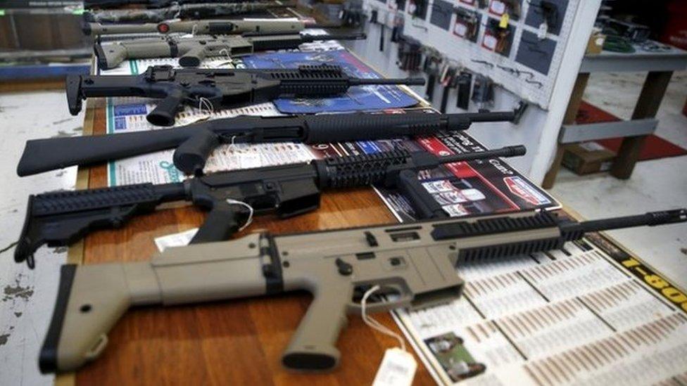 Guns for sale are displayed in Roseburg Gun Shop in Roseburg, Oregon, United States, 3 October 2015.